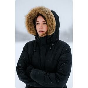 Gap Factory Black Quilted Outerwear Coat Removable Fur Hood XXL